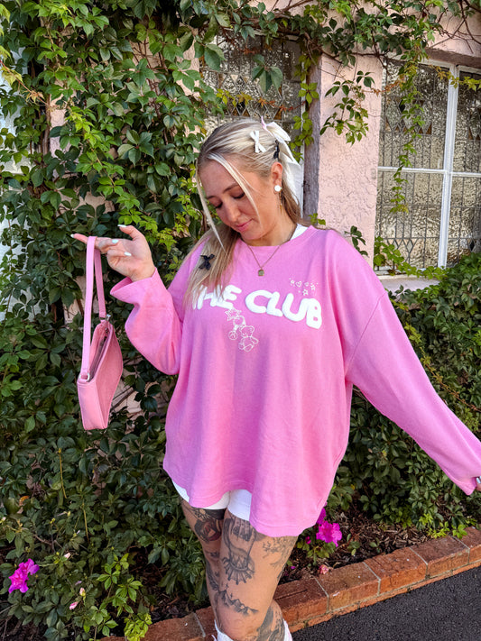 The Club Crewneck Lounge Top - Teddy Pink