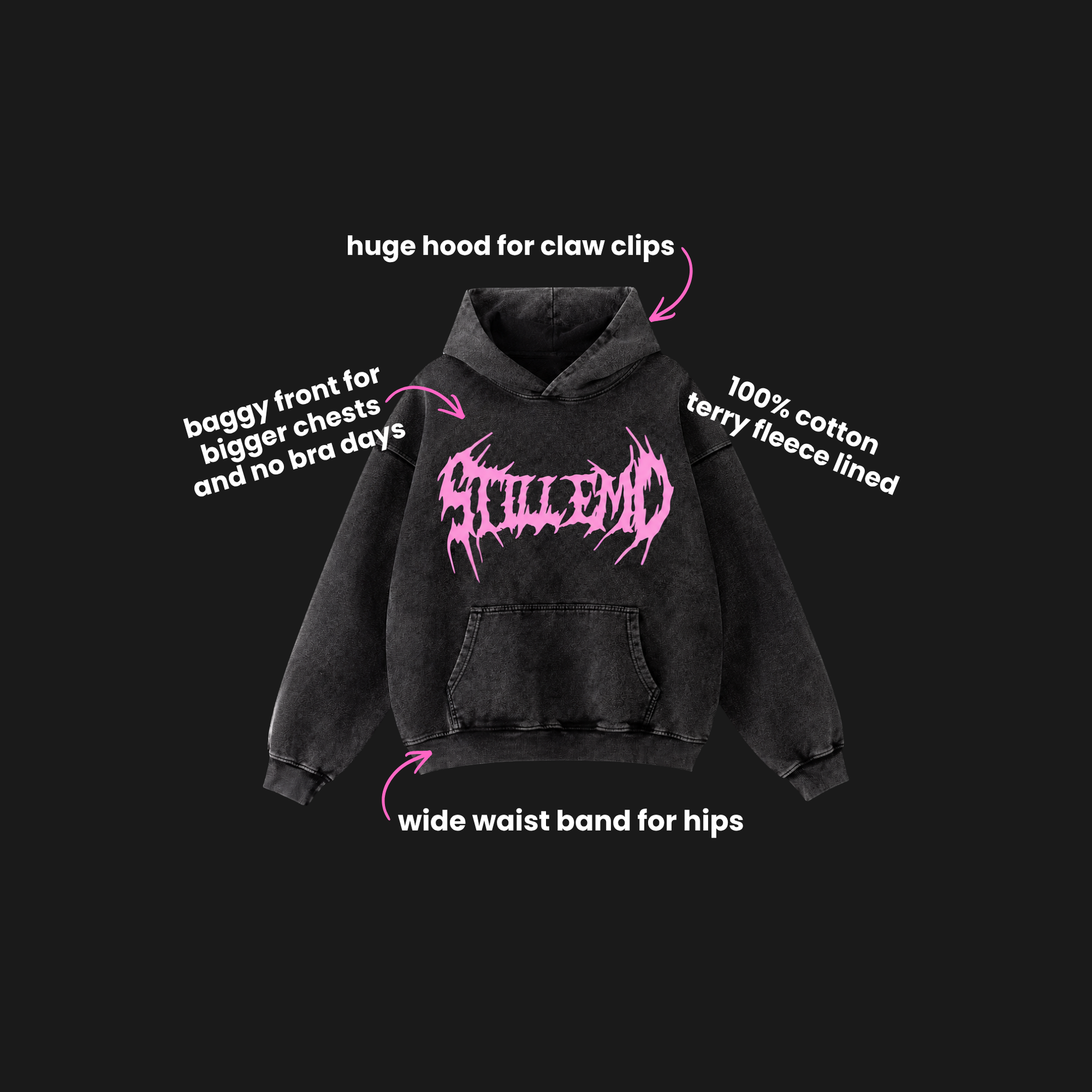 METALCORE OVERSIZED PINK HOODIE