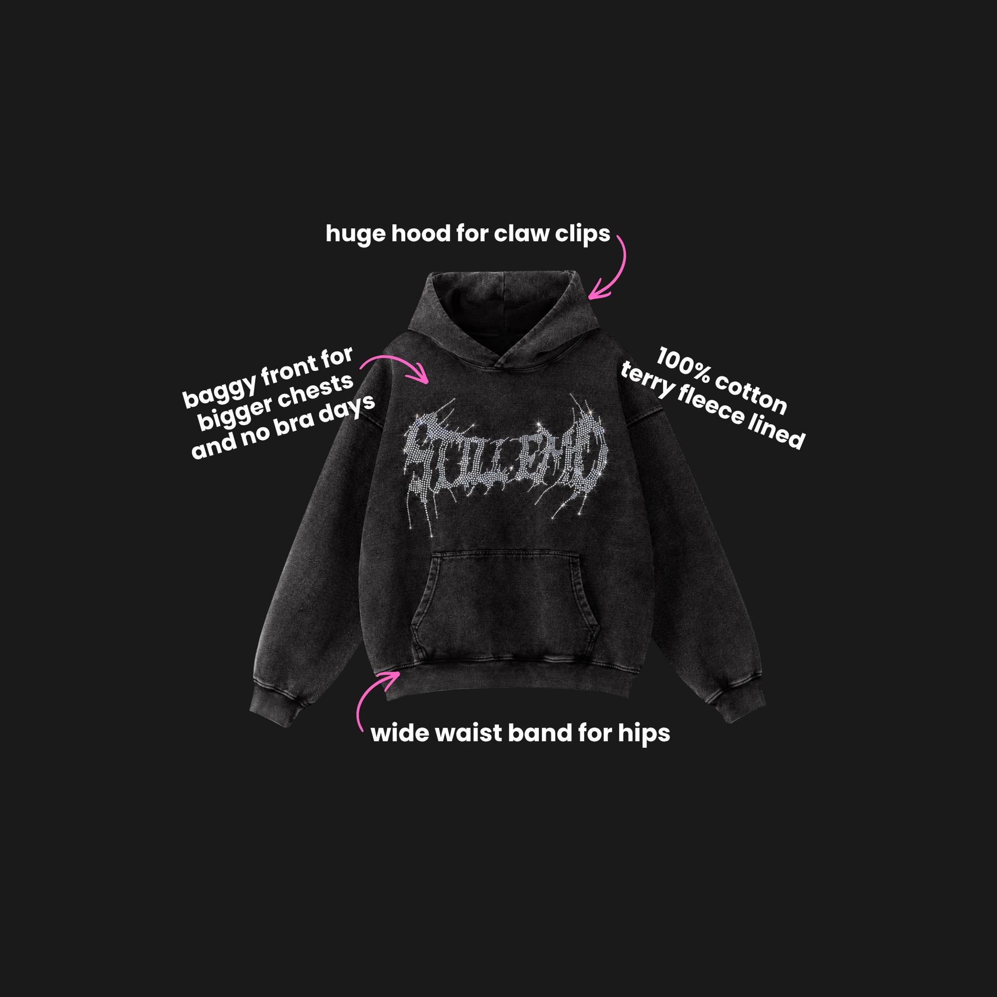 METALCORE OVERSIZED RHINESTONE HOODIE