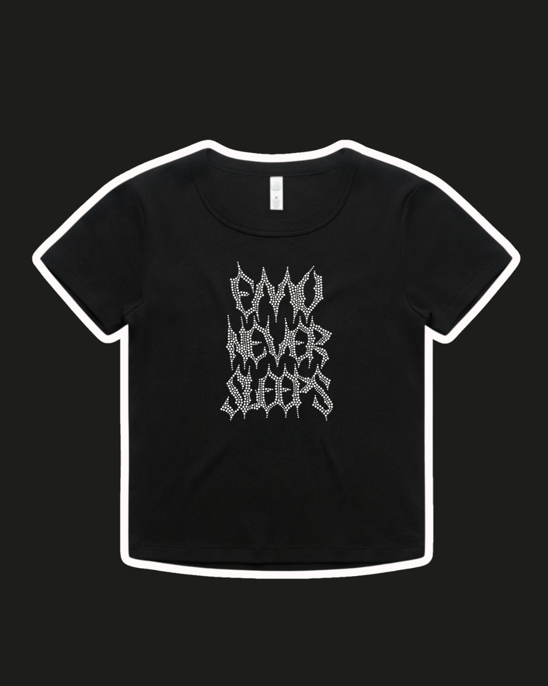 EMO NEVER SLEEPS RHINESTONE BABY TEE